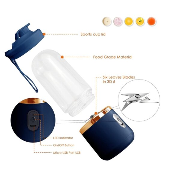 NIB - Small Portable Juicer Blender, Gray - USB-C Charging Cable - Picture 3 of 13